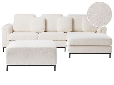 Ecksofa 5-Sitzer OSLO Bouclé Weiß mit Ottomane linksseitig