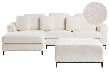 Ecksofa 5-Sitzer OSLO Bouclé Weiß mit Ottomane rechtsseitig