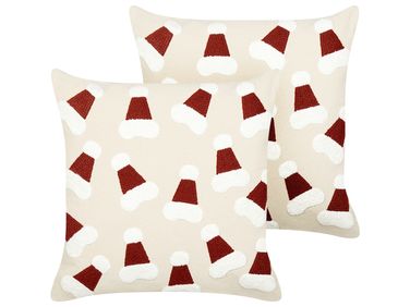 Dekokissen 2er Set SUGARPLUM Baumwolle 45 x 45 cm Hellbeige Weihnachtsmotiv