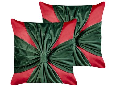 Dekokissen 2er Set MARSHMALLOW Samtstoff 45 x 45 cm Rot Weihnachtsmotiv