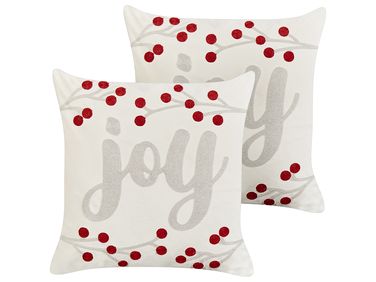 Dekokissen 2er Set PRALINE Samtstoff 45 x 45 cm Weiß Weihnachtsmotiv