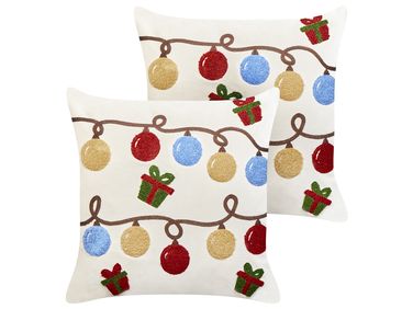 Dekokissen 2er Set PALMIER Samtstoff 45 x 45 cm Cremeweiß Weihnachtsmotiv