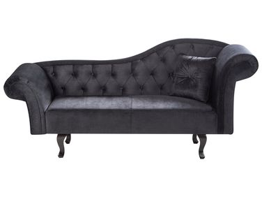 Rechtsseitige Chaiselongue LATTES II Samtstoff Schwarz mit Kissen