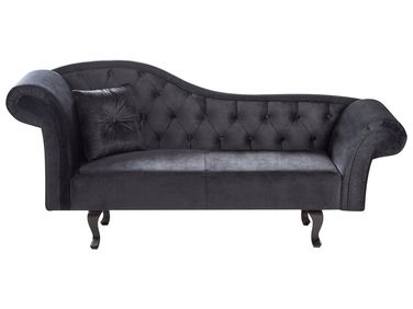 Linksseitige Chaiselongue LATTES II Samtstoff Schwarz mit Kissen
