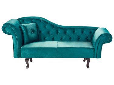 Linksseitige Chaiselongue LATTES II Samtstoff Smaragdgrün mit Kissen