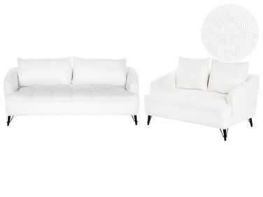 Living Room Set 5 Seater HOBRO Boucle White