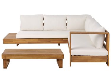 Garden Corner Sofa with Table 5 Seater MARETTIMO Left Hand Brown Certified Acacia Wood