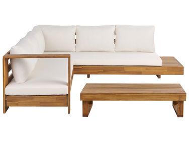 Garten Ecksofa mit Tisch 5-Sitzer MARETTIMO rechtsseitig Cremeweiß zertifiziertes Akazienholz