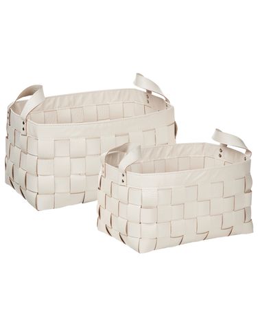 Aufbewahrungskorb 2er Set SIPPAR Kunstleder Beige