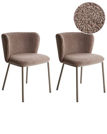 Esszimmerstuhl 2er Set MINA II Bouclé Hellbraun