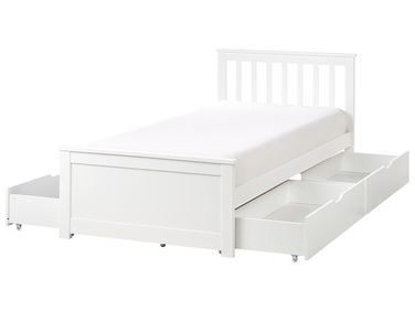 Bett mit 4 Schubladen OLENDON Kiefernholz Weiß 90 x 200 cm