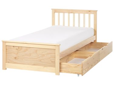 Bett mit 2 Schubladen OLENDON Kiefernholz Hellbraun 90 x 200 cm