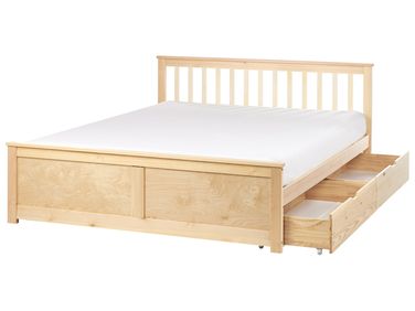 Bett mit 2 Schubladen OLENDON Kiefernholz Hellbraun 160 x 200 cm