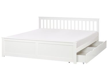 Bett mit 2 Schubladen OLENDON Kiefernholz Weiß 180 x 200 cm