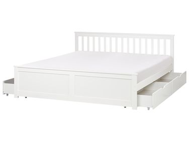 Bett mit 4 Schubladen OLENDON Kiefernholz Weiß 180 x 200 cm