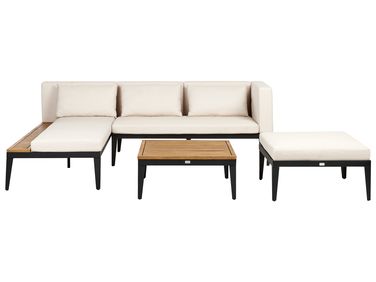Lounge Set mit Tisch und Ottomane 3-Sitzer BRACCIANO rechtsseitig Hellbeige zertifiziertes Akazienholz