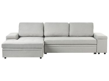 Eckschlafsofa 3-Sitzer HRISEY Kunstleinen Hellgrau mit Stauraum rechtsseitig