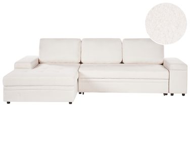 Eckschlafsofa 3-Sitzer HRISEY Bouclé Weiß mit Stauraum rechtsseitig