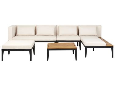 Garden Lounge Set with Table and Ottoman 4 Seater BRACCIANO Left Hand Light Beige Certified Acacia Wood