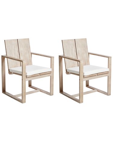 Set mit 2 Stühlen und Sitzkissen AZZANELLO Akazienholz Cremeweiß