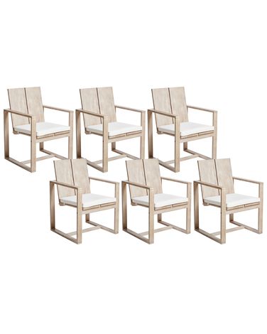 Set mit 6 Stühlen und Sitzkissen AZZANELLO Akazienholz Cremeweiß