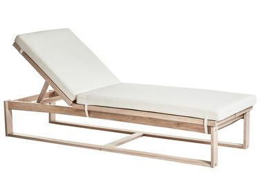 Sun Lounger with Cushion AZZANELLO Reclining Acacia Wood Off-White
