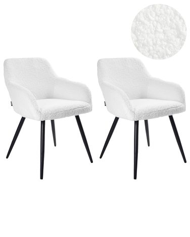 Esszimmerstuhl 2er Set CASMALIA Bouclé Cremeweiß