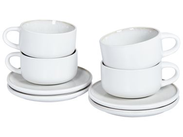 Tassen 4er Set mit Untertellern SESAME Steinzeug Cremeweiß