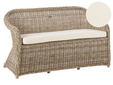Gartenbank mit Auflage SUSUA 150 cm Rattan Naturfarben
