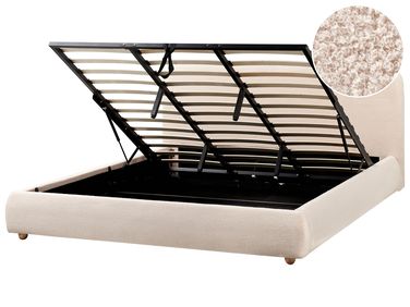 Ottoman Bed BLAGNAC Boucle Light Beige 180 x 200 cm (EU Super King)