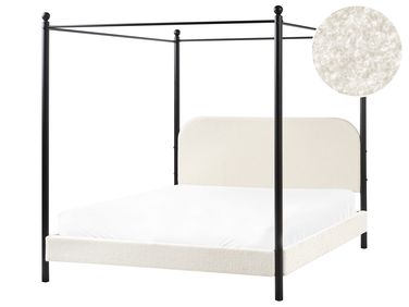 Four Poster Bed Boucle DANNEMOIS 160 x 200 cm (EU King Size) Off-White