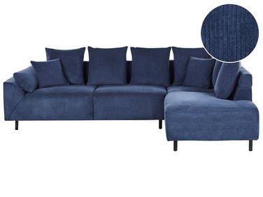 Ecksofa 4-Sitzer LUNNER Cord Dunkelblau linksseitig