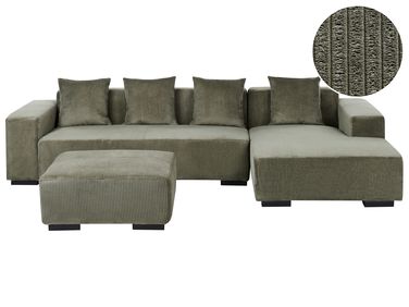 Ecksofa 4-Sitzer LUNGO Cord Grün mit Ottomane linksseitig