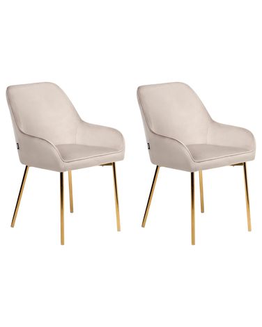 Esszimmerstuhl 2er Set LOVERNA Samtstoff Beige