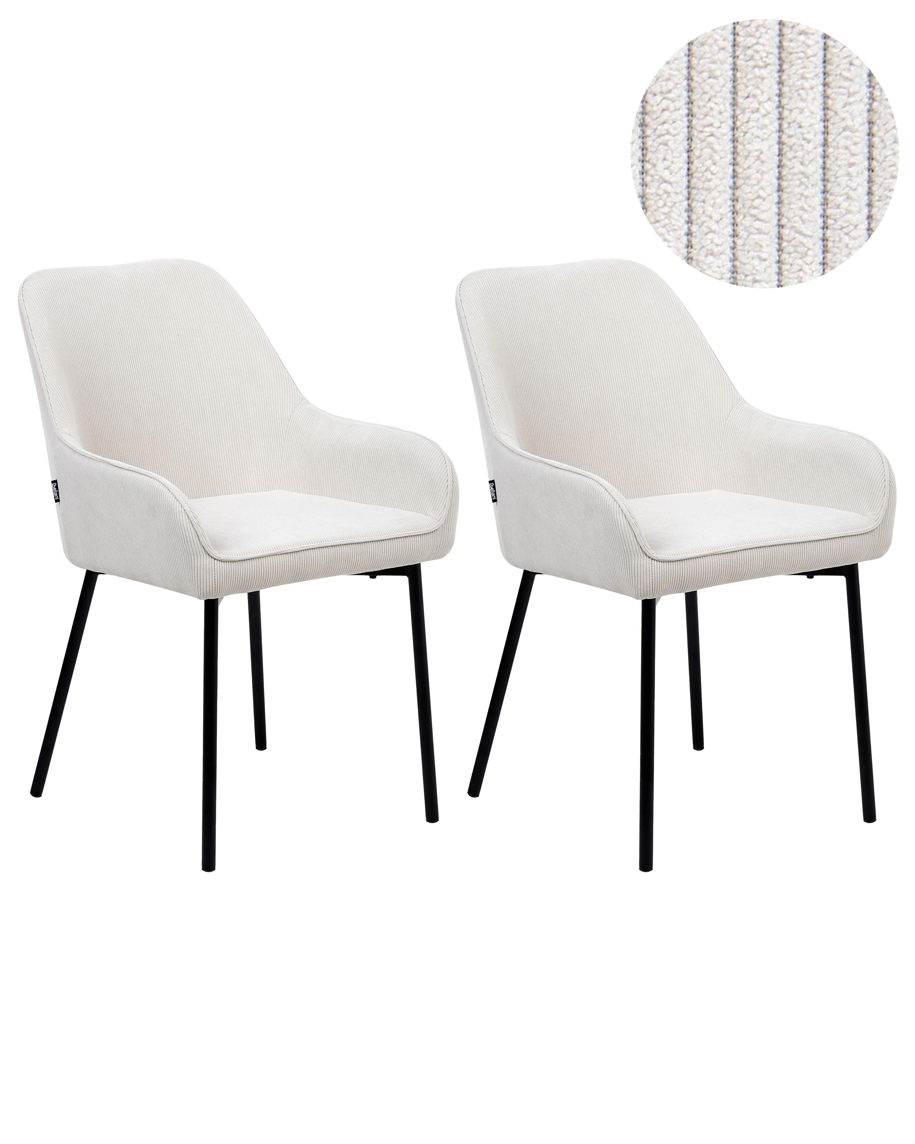 Esszimmerstuhl 2er Set LOVERNA Cord Cremeweiß