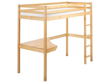 Hochbett mit Schreibtisch Kiefernholz LOURY 90 x 200 cm Hellbraun