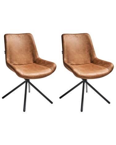 Esszimmerstuhl 2er Set HAILEY Kunstwildleder Goldbraun