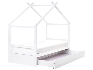 Kinderbett Haus Kiefernholz ORGEVAL 90 x 200 cm mit Stauraum Weiß