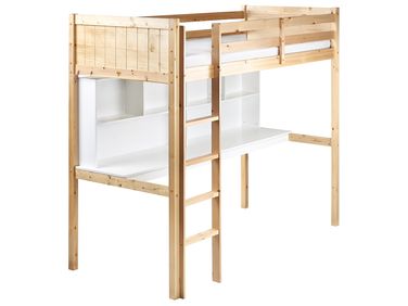 Hochbett mit Schreibtisch Kiefernholz FOUCAMONT 90 x 200 cm Hellbraun