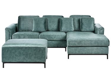 Ecksofa 5-Sitzer OSLO Samtstoff Blaugrün mit Ottomane linksseitig