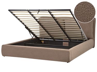 Ottoman Bed BAJONNA Boucle Brown 180 x 200 cm (EU Super King)