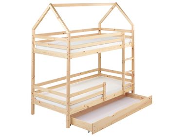 Hochbett mit Schubladen GIRGOLS Kiefernholz Hellbraun 90 x 200 cm mit Stauraum