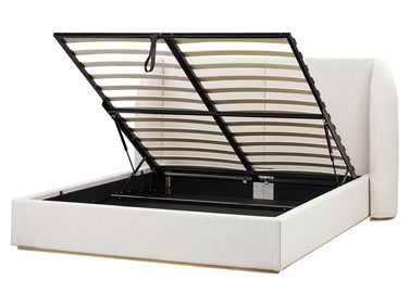 Ottoman Bed MONESTIER Fabric Off-White 160 x 200 cm (EU King Size)