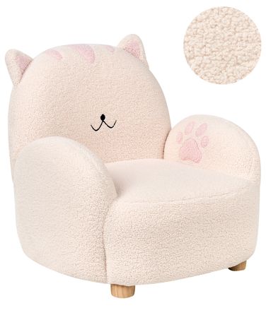Kindersessel Katze ZOAR Bouclé Cremeweiß