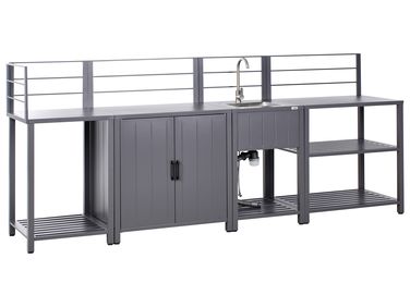 4 Piece Outdoor Kitchen Set with Sink VIGGIANO Grey Metal
