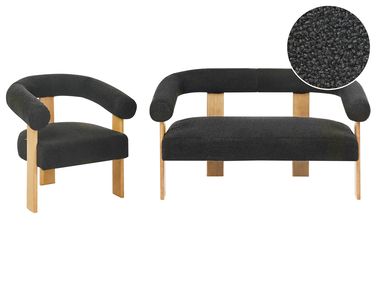 Sofa Set ILBRO Bouclé Schwarz / Hellbraun