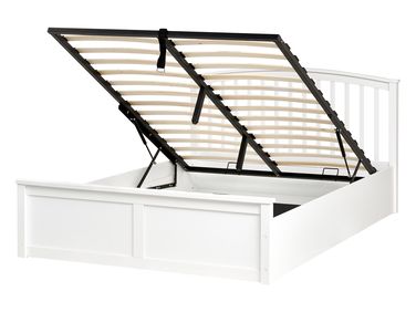 Bett mit Stauraum CLARBEC Kiefernholz Weiß 140 x 200 cm