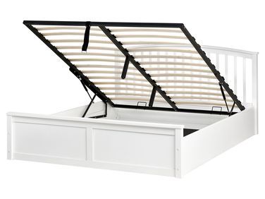 Bett mit Stauraum CLARBEC Kiefernholz Weiß 160 x 200 cm
