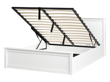 Bett mit Stauraum LAMBRES Kiefernholz Weiß 140 x 200 cm