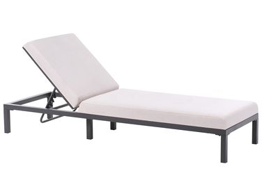 Sun Lounger with Cushion LARIANO Reclining Metal Light Beige